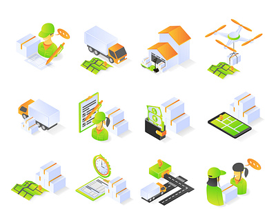 Delivery order icon business cargo delivery distribution express fast delivery icon illustration isometric logistic map pack package service set shipping transport transportation truck warehouse