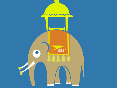 Fly BOAC to India 70s adobe illustrator cute animal elephant fun funny illustration travel vector