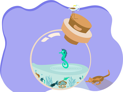 Jar Aquarium aquarium design flat graphicdesign graphics heron illustration jar marine mammals ocean pitcher