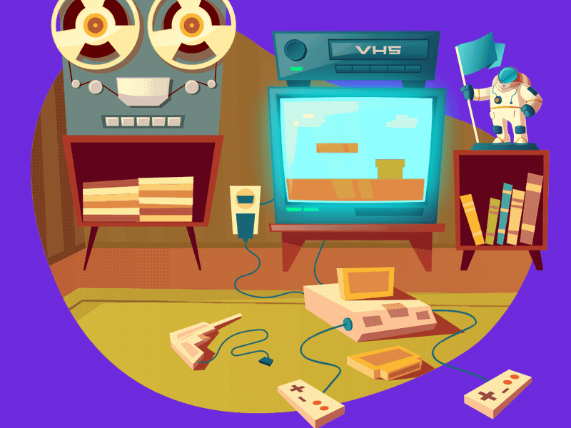 Gaming oldschool room after effect animated gif animation game gaming illustration illustrator mario oldschool