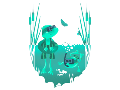 Cute frogs swimming in the pond with diving equipment affinity affinitydesigner affinityphoto character character design design digital illustration illustration pencildog