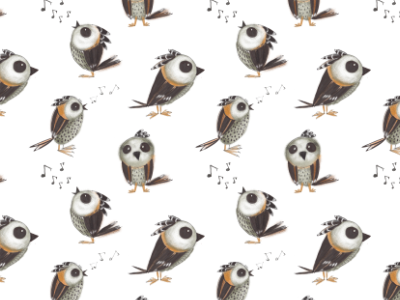 sparrows singing seamless pattern