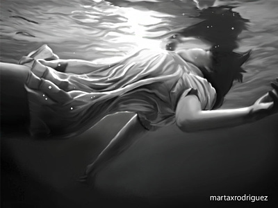 Underwater illustration black girl illustration underwater white