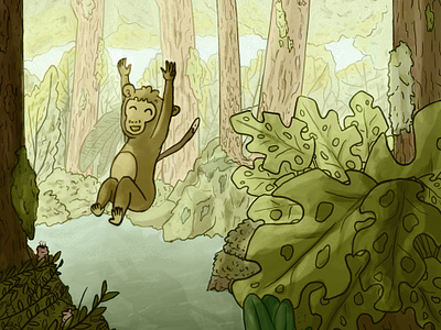 Forest Monkey childrens illustration cute digitalart forest illustration monkey nature photoshop plants trees
