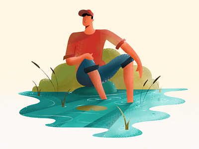 Swamp Boy autumn colorful flat illustration freestyle illustration illustrator photoahop pond procreate textures