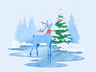 Merry Christmas!1 christmas christmas tree deer flat illustration illustration snow