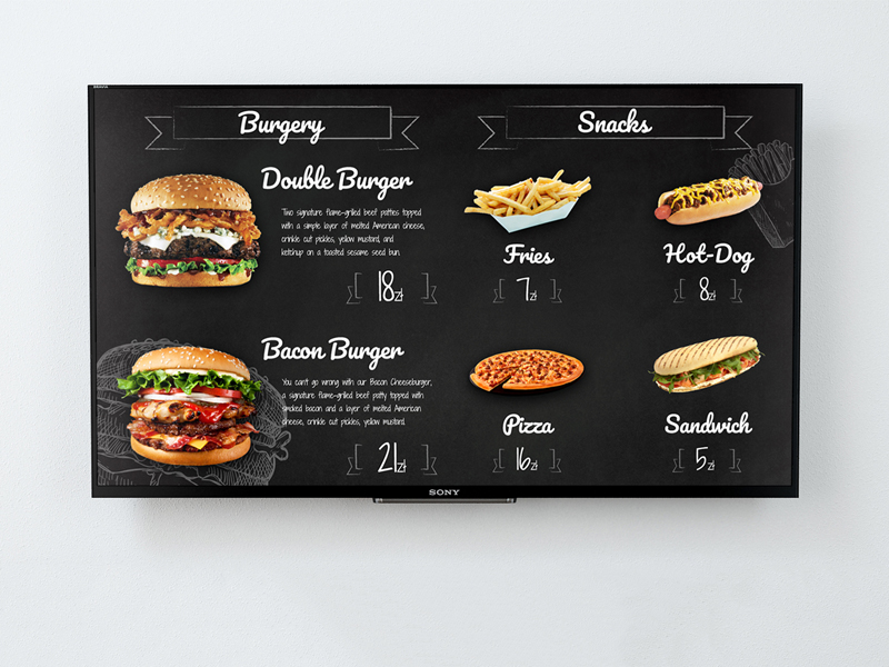 restaurant menu display screen