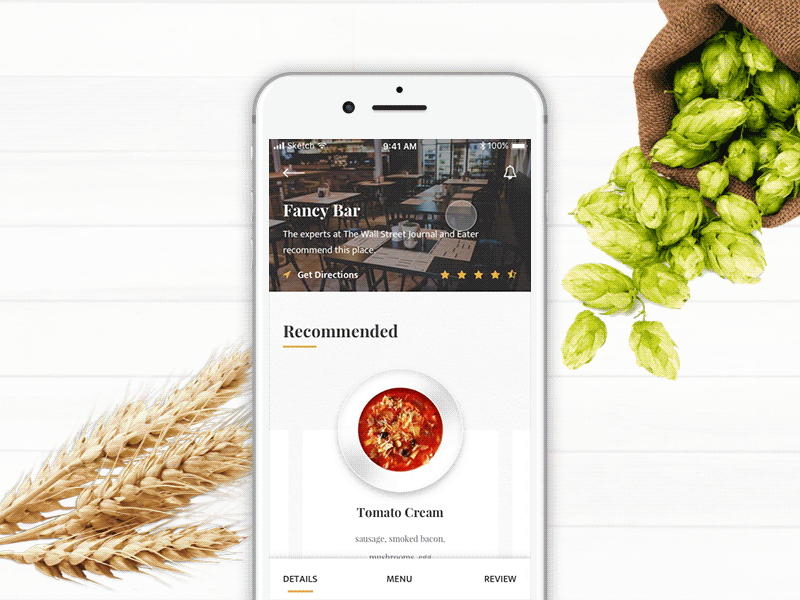 Restaurant app book dish food lunch meal menu ordering rating recipe restaurant review