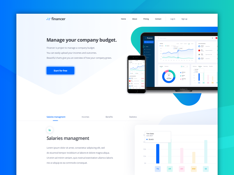 Finance Landing Page by Pawel Kwasnik for 7ninjas on Dribbble