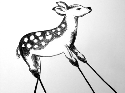 Deer Sketch animal art black cross cute deer drawing fine hatch line pen sketch white