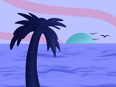 Purple palm beach design illustration lilac logo minimal ocean palm tree procreate purple scenery sea spring sun