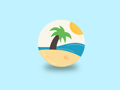 Island logo beach blue branding design illustration island logo minimal ocean orange palm tree procreate sand sea seashell spring sun tree