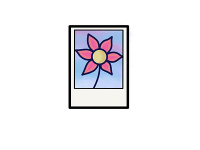 Polaroid 3 daisy flower illustration minimal nature pink polaroid procreate purple sky