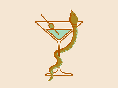 Martini & Snake animal drawing drink glass green illustration martini olive procreate serpent snake