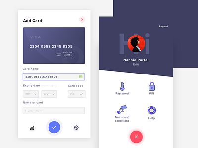Add Card and Setting Screens bank card master payment transaction visa