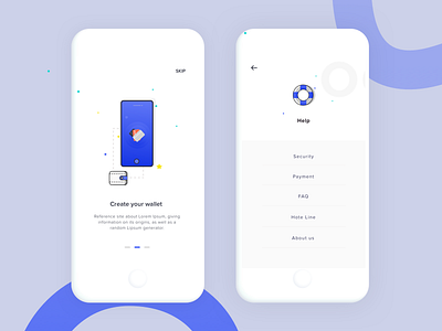 Create wallet and help app blue help mobile vector wallet white