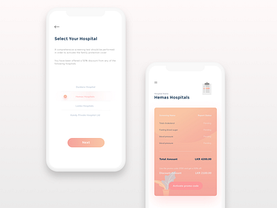 Screening Test discount page hospital mobile app design screeing test user experience vector