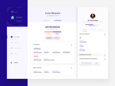 Load Approve,Reject & profile Page apply loan blue theme loan approve loan process loan profile loan reject profile infomation user experiences user interface design web web application