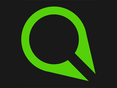 Q green grey letter logo negative q space