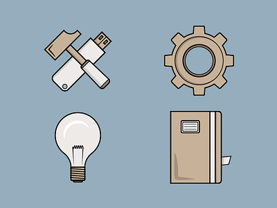 Yet another bunch of icons cog cv hammer icons lightbulb notebook set usb