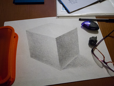 Sketchy Cube crosshatch drawing sketch