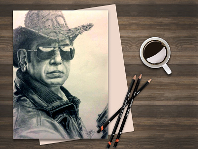 Late Captain Raju graphite drawing pencil sketch portrait art