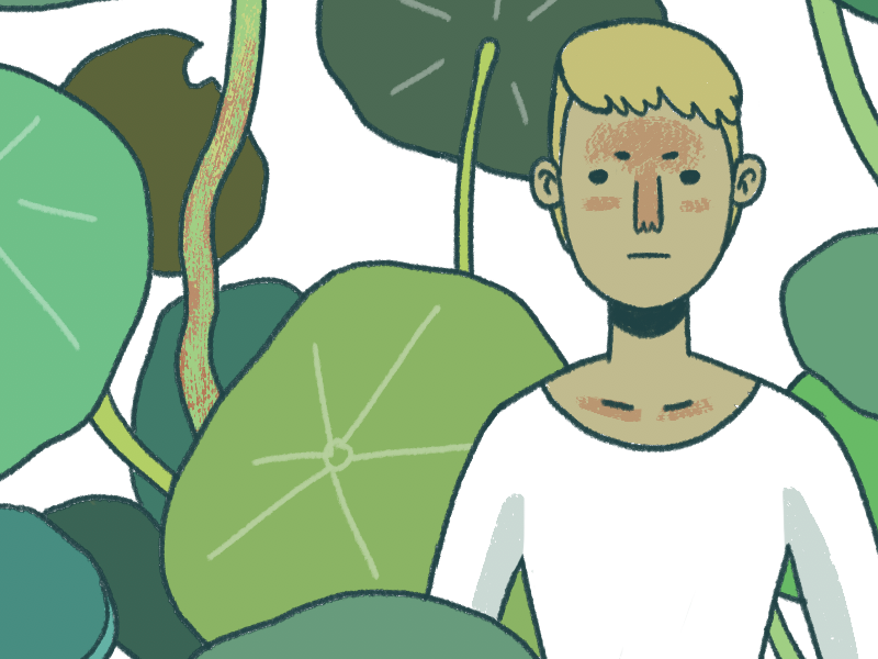 self portrait w nasturtium portrait plants kyles handdrawn cartoon australian illustration