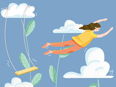 Day14 cloud design fly girl illustration interesting