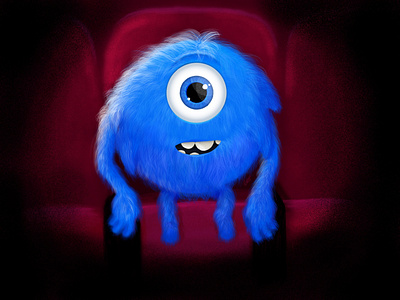 Amazed monster at the cinema amazed cinema hairs illustration monster procreate