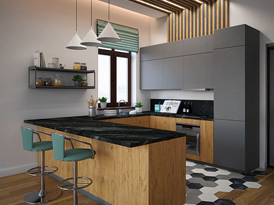 Country House, kitchen. 3d rendering