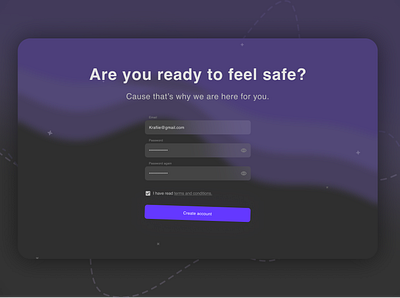 Feeling safe? background blur clean create account dark dark theme dark ui design different glass glassmorphism login trendy typogaphy ui ui design violet wallet web website