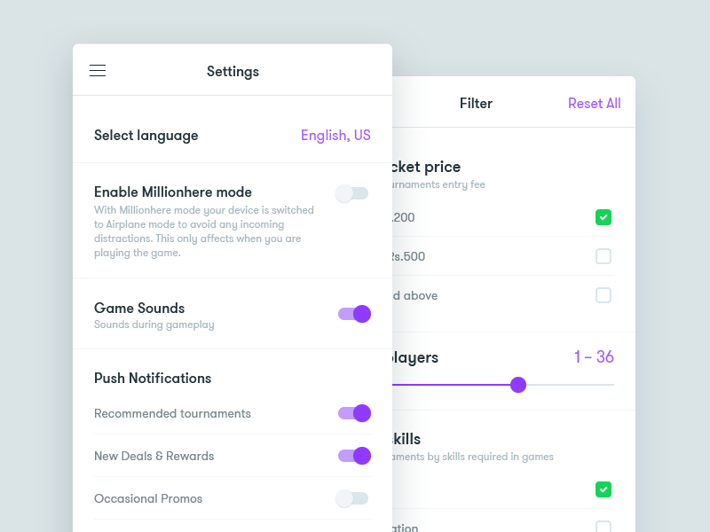 Settings & Filters by Nitin Garg on Dribbble
