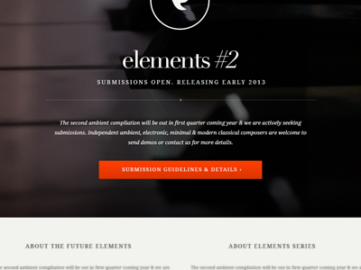 Elements #2 background-image didot droid-serif future elements interface microsite music netlabel orange personal-projects photography piano web