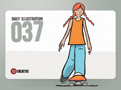 Daily Illustration 37 - Keep Rollin artdaily artwork brushpen creative dailychallenge designfeed designspiration digitalpainting dribbble girl habit handdrawn happy illustration illustrator ink process skateboard skater