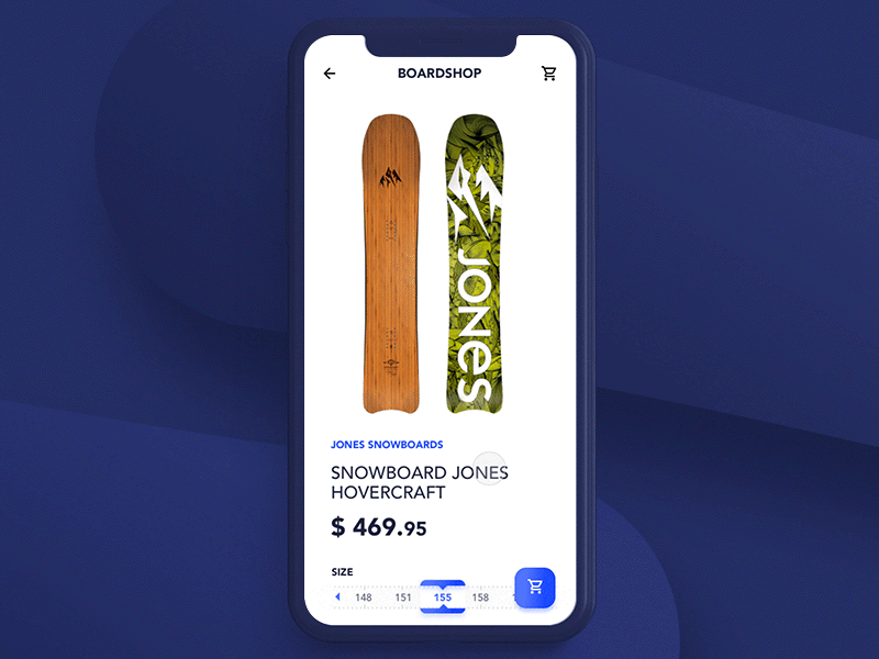 Product view concept animation app board concept design eccomerce gif interactions iphone motion product detail shopping snowboard ui ux ui wroclaw