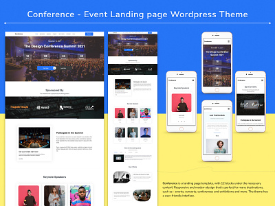 Conference - Event Landing page Wordpress Theme animation branding clean conference desctop design desktop elementor event graphic design landing landing page minimal template theme ui ux web wordpress