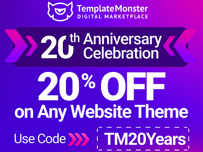 Celebrating the 20th Anniversary of Template Monster! branding design discount landing landing page site template templatemonster templatemonster20years theme ui ux website woocomerce wordpress