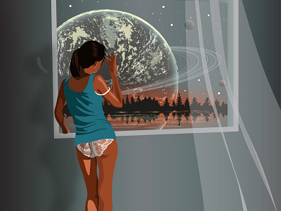 Girl And Space adobe illustrator art graphic space vector illustration вектор дизайн иллюстратор иллюстрация
