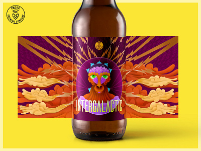 Intergalactic beer label 2d adobe illustrator animal art beer bottle branding brewery character design galactic hand drawn illustration label package design packaging psychedelic space vector