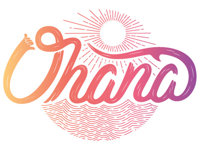 Family hawaiian illustration letters rainbow sun sunset surf tee tshirt type typography waves