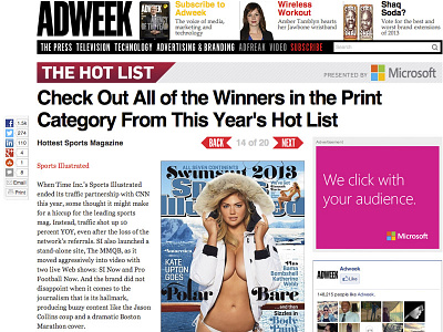 2013 ADWEEK HOTLIST WINNER- Sports Illustrated Magazine 2013 advertising adweek award editorial kate upton magazine sports sports illustrated typography winner