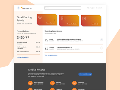 OptumCare Patient Portal healthcare homepage interface design optum ui