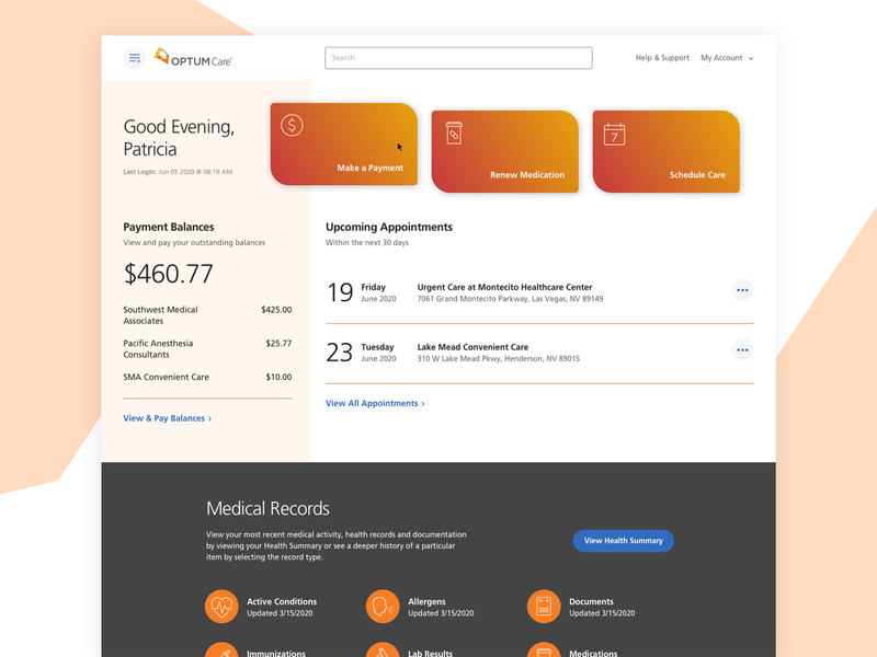 OptumCare Patient Portal healthcare homepage interface design optum ui