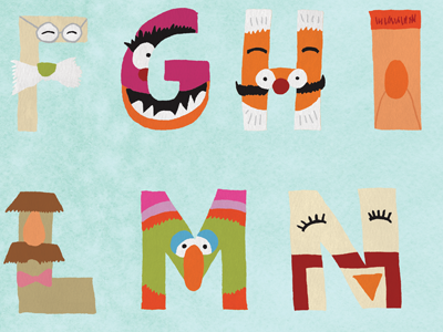 Muppet Alphabet hand done type hand lettering illustration lettering