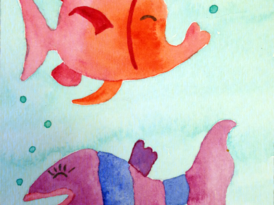 One fish, Two fish hand done hand drawn illustration painting watercolor