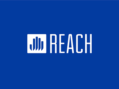 Reach Logo abstract blue branding cities city design grant hand health identity logo mark program skyline
