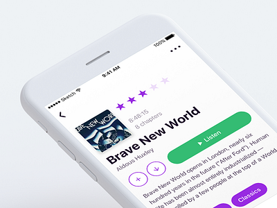 Audiobook audio book detail icon ios play rating tags ui ux