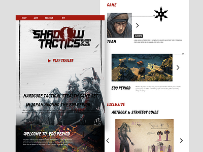 Game landing page - Shadow Tactics design minimal minimalism ui ux