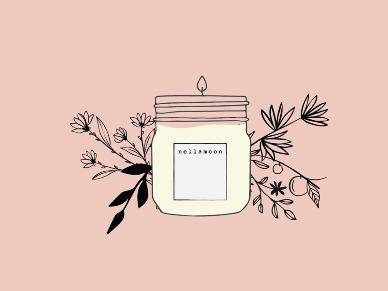 Nellamoon product graphics branding candle graphic candle illustration catalog catalog design graphic illustration influencer influencer marketing logo design mason jar physical design scent