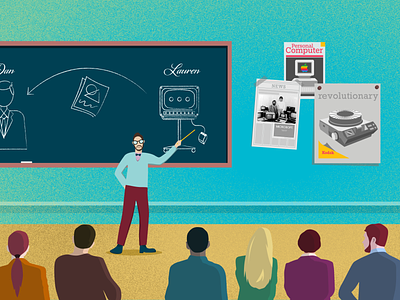 Interactive proposal article blog classroom design flat illustration learning lecture people proposify teaching vector web